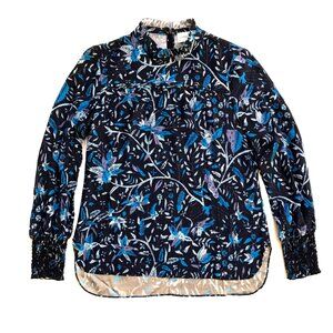 Charlotte Brody Gathered Top Shirt Blouse Womens Small Blue Purple Long Sleeve